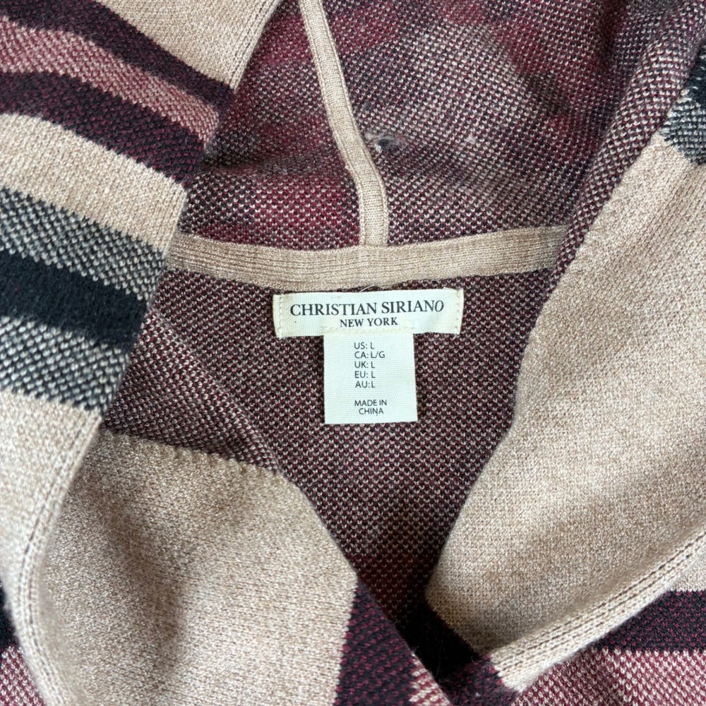 NWT Christian Siriano Hooded Cardigan L Tan Plaid Belted Knit Sweater Jacket - Picture 2 of 9